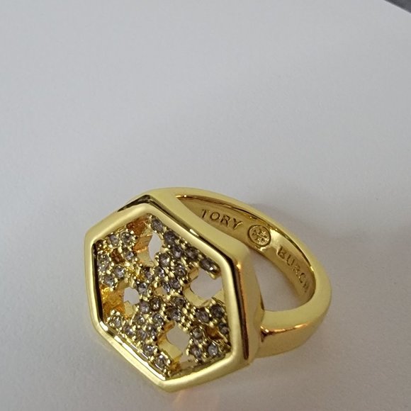 TORY BURCH Logo Swarovski Crystal Pave' RING SIZE 8 - Picture 4 of 4